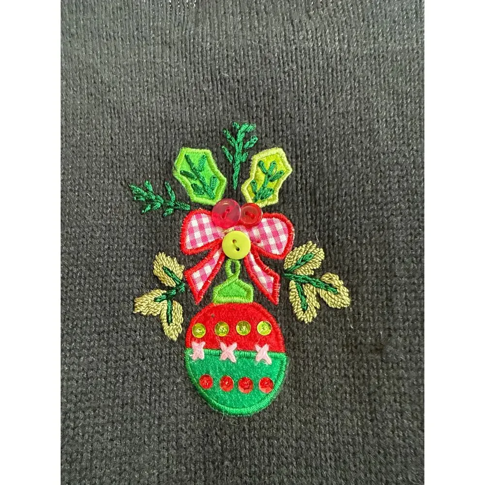 Quaker Factory Black Sweater with Embroidered Christmas Tree Novelty Detail - Picture 9 of 10